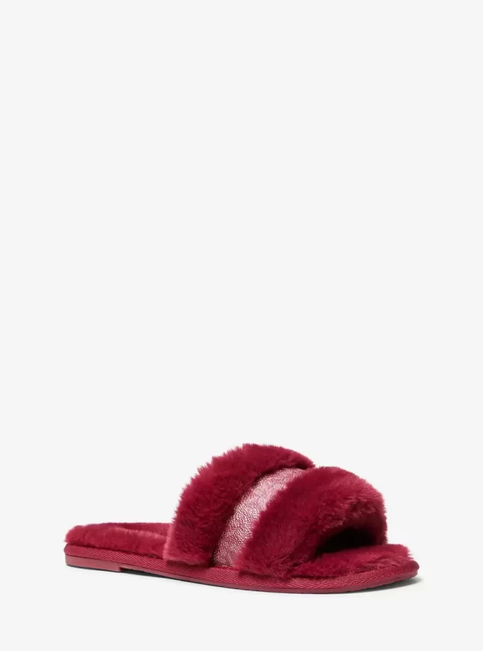 Alexis Faux Fur and Metallic Signature Logo Slide Sandal Alexis Faux Fur and Metallic Signature Logo Slide Sandal