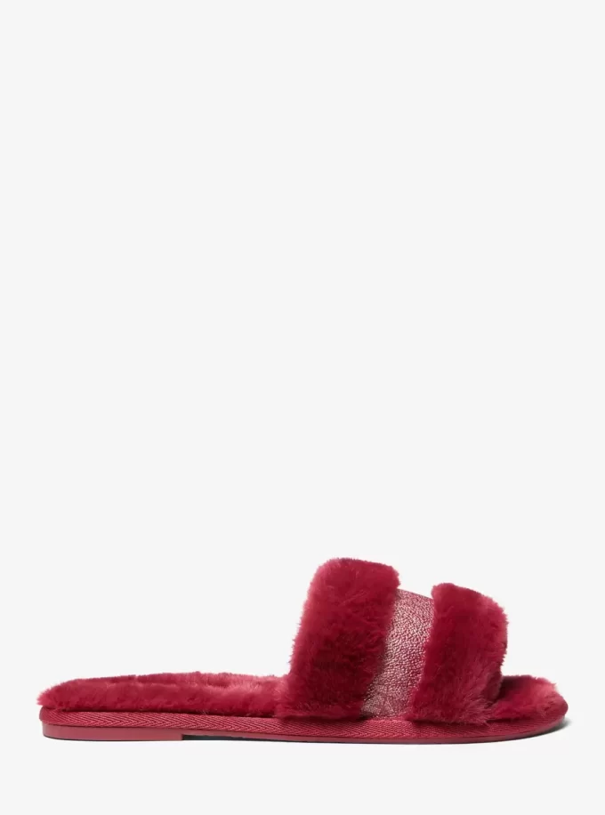 Alexis Faux Fur and Metallic Signature Logo Slide Sandal Alexis Faux Fur and Metallic Signature Logo Slide Sandal