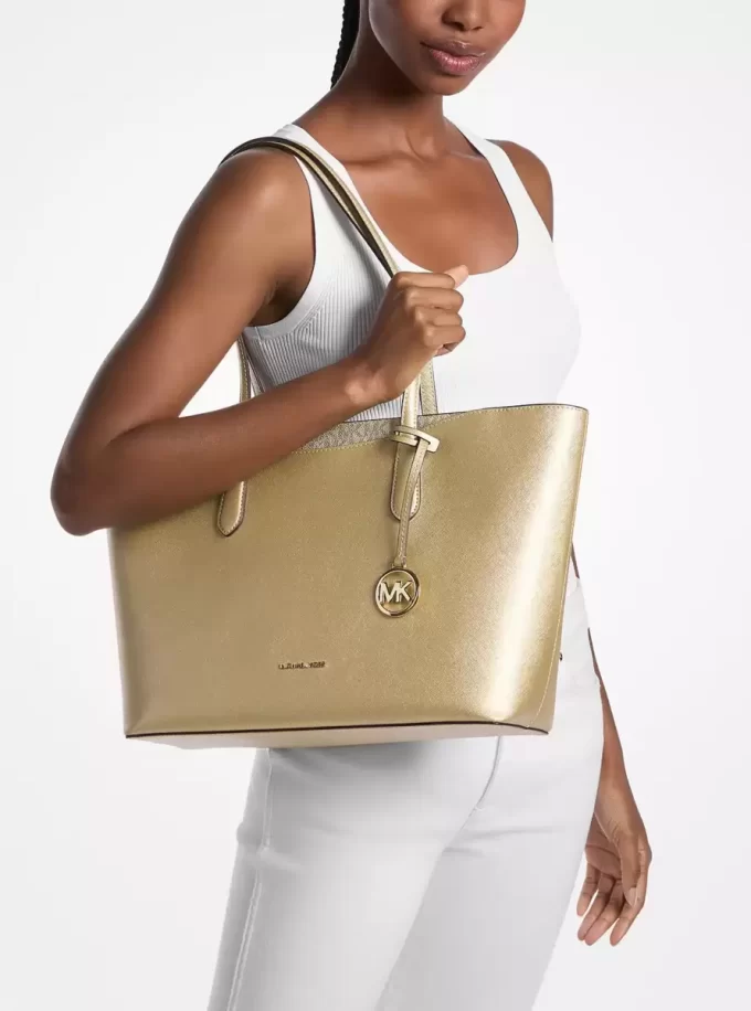 Arden Large Metallic Top-Zip Tote Bag