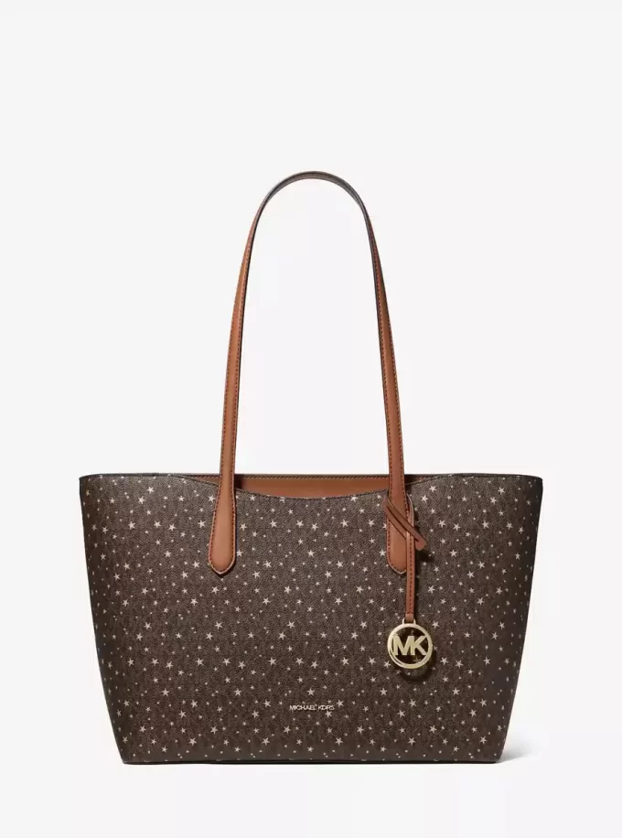Arden Large Printed Signature Logo Top-Zip Tote Bag