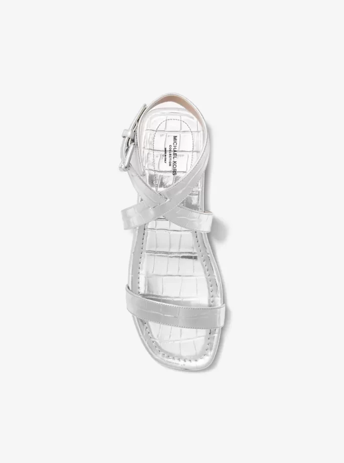 Bridgette Metallic Crocodile Embossed Leather Sandal Bridgette Metallic Crocodile Embossed Leather Sandal