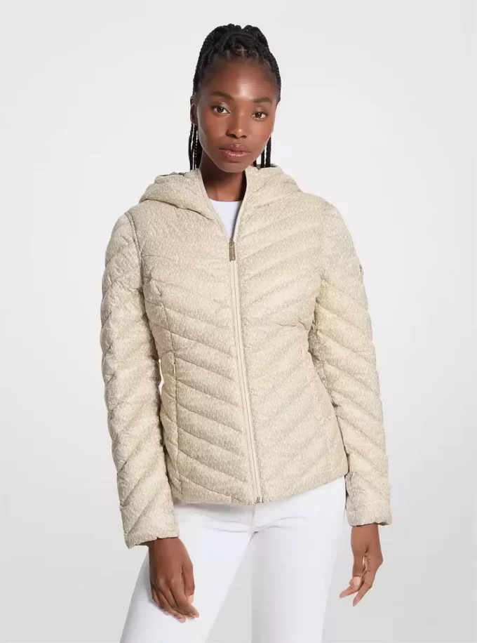 Chevron Logo Print Quilted Nylon Reversible Jacket