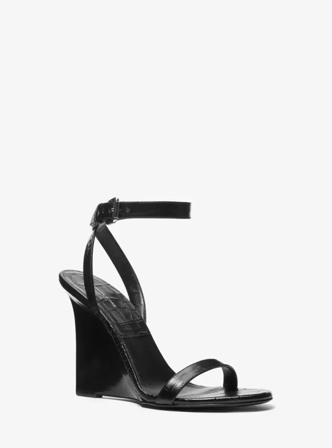 Claudia Crocodile Embossed Leather Wedge Sandal Claudia Crocodile Embossed Leather Wedge Sandal
