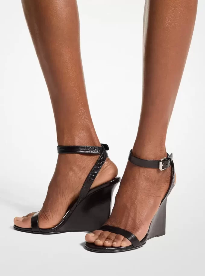 Claudia Crocodile Embossed Leather Wedge Sandal Claudia Crocodile Embossed Leather Wedge Sandal
