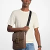 Colby Logo Embossed Burnished Leather Messenger Bag Colby Logo Embossed Burnished Leather Messenger Bag