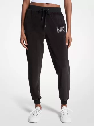 Embellished Logo Velour Joggers