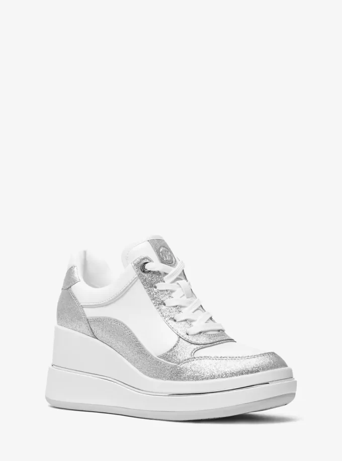 Emmy Glitter Embellished Leather Wedge Trainer Emmy Glitter Embellished Leather Wedge Trainer