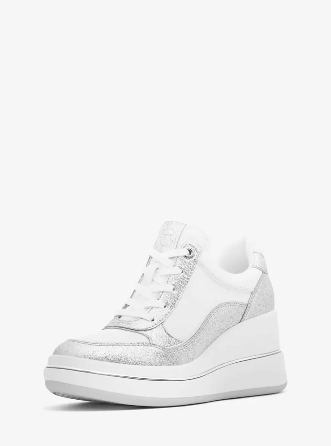 Emmy Glitter Embellished Leather Wedge Trainer Emmy Glitter Embellished Leather Wedge Trainer