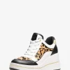Emmy Leather and Leopard Print Calf Hair Wedge Trainer Emmy Leather and Leopard Print Calf Hair Wedge Trainer