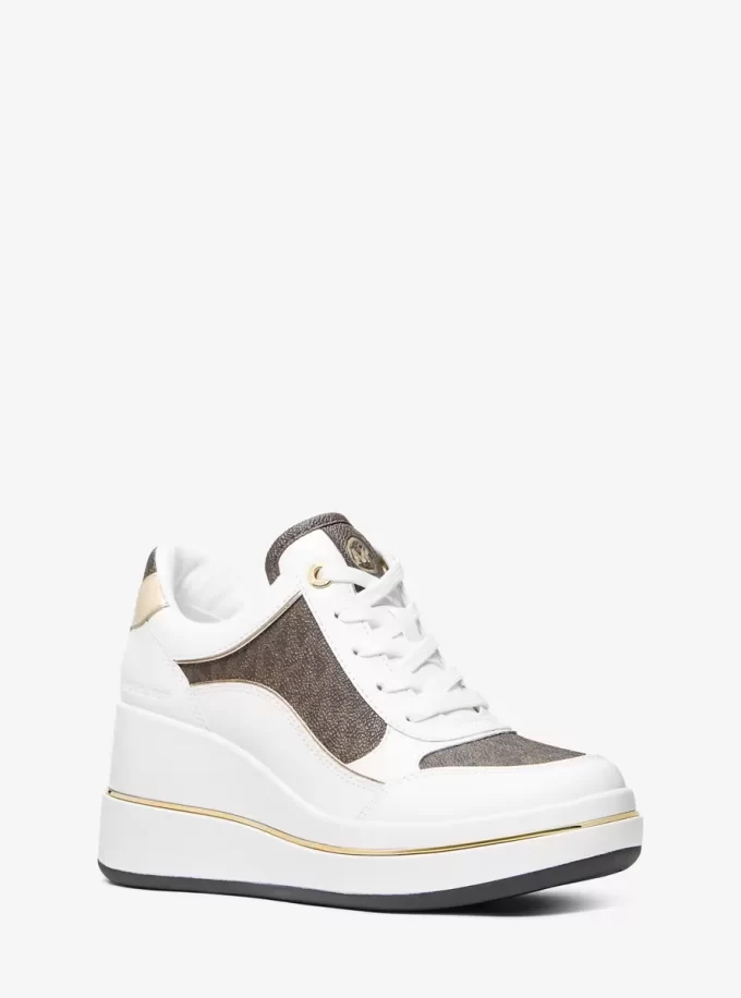 Emmy Signature Logo and Leather Wedge Trainer Emmy Signature Logo and Leather Wedge Trainer