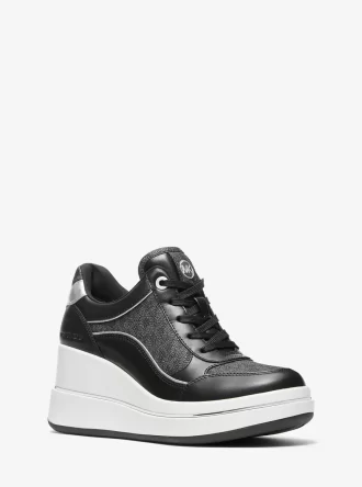 Emmy Signature Logo and Leather Wedge Trainer Emmy Signature Logo and Leather Wedge Trainer