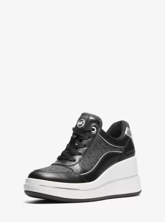 Emmy Signature Logo and Leather Wedge Trainer Emmy Signature Logo and Leather Wedge Trainer