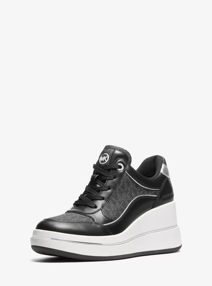 Emmy Signature Logo and Leather Wedge Trainer Emmy Signature Logo and Leather Wedge Trainer