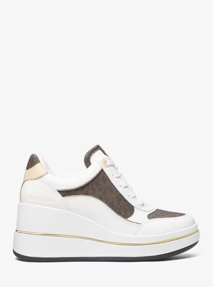 Emmy Signature Logo and Leather Wedge Trainer Emmy Signature Logo and Leather Wedge Trainer