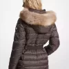 Faux Fur Trim Belted Puffer Jacket