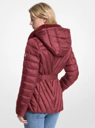Faux Fur Trim Packable Nylon Puffer Jacket