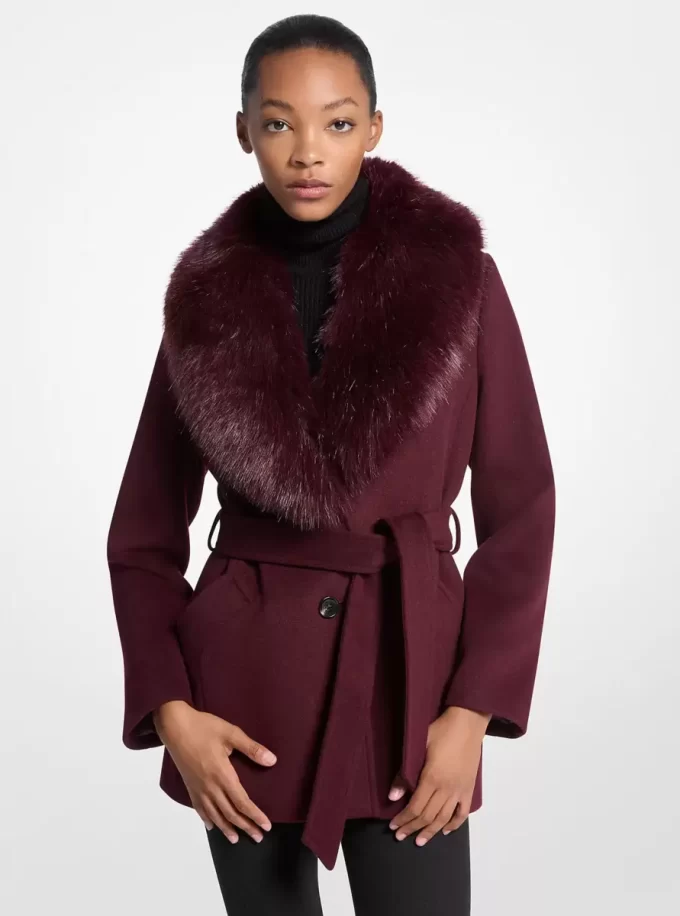 Faux Fur Trim Wool Blend Coat