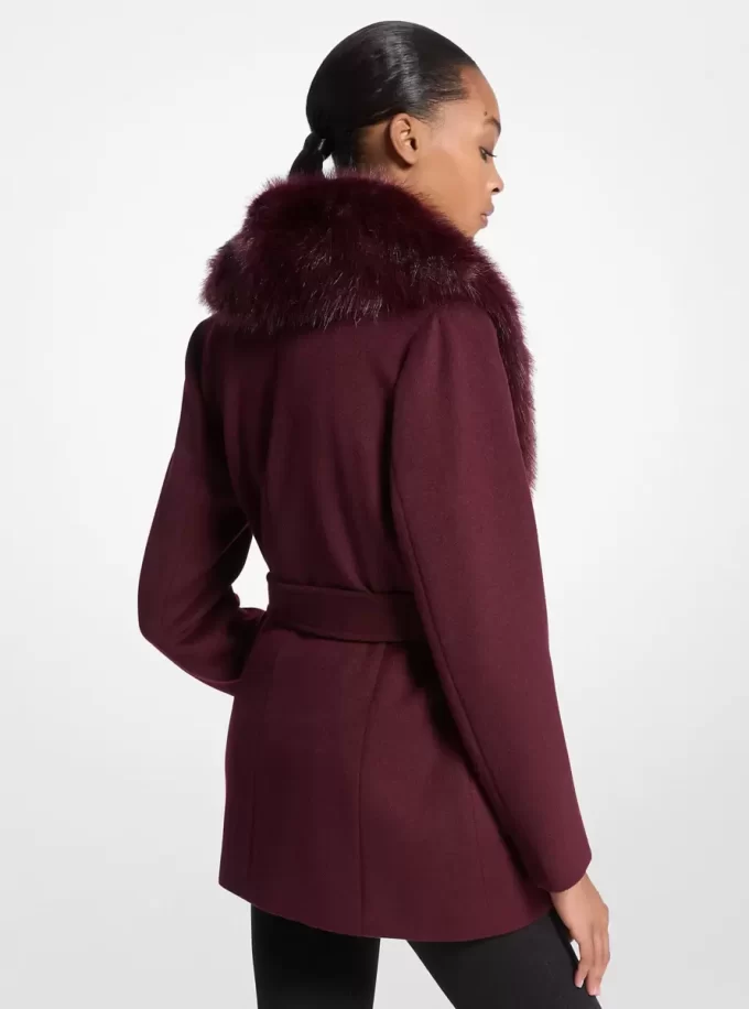 Faux Fur Trim Wool Blend Coat