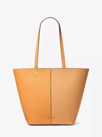 Flora Large Signature Logo and Leather Tote Bag
