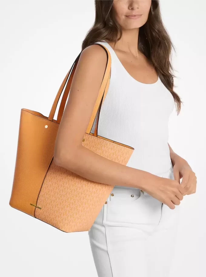 Flora Large Signature Logo and Leather Tote Bag Flora Large Signature Logo and Leather Tote Bag