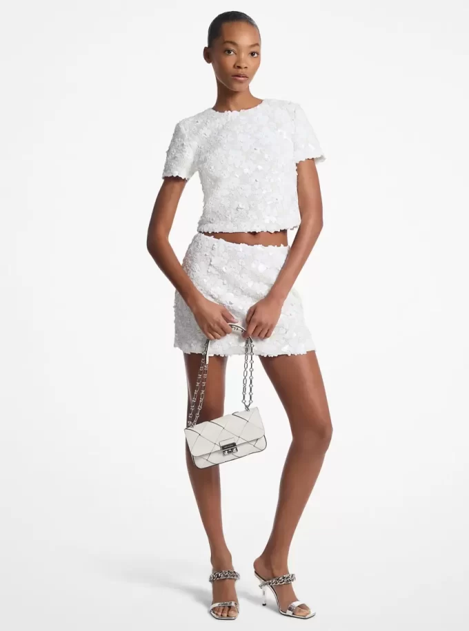 Floral Embellished Scuba Skirt Floral Embellished Scuba Skirt