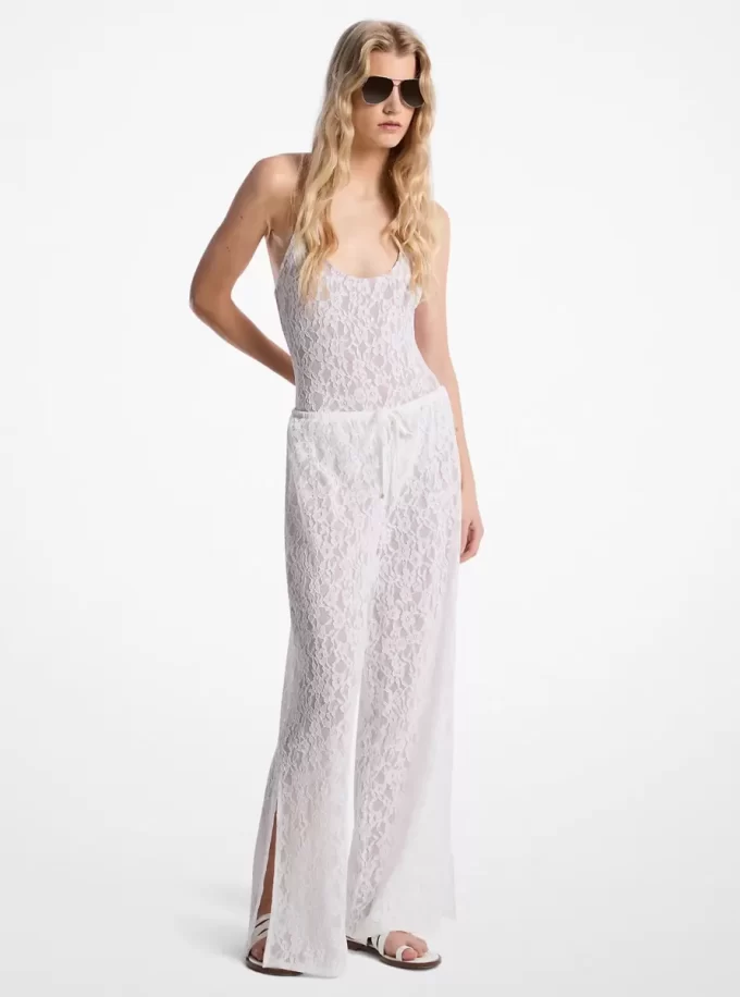 Floral Lace Stretch Nylon Drawstring Pants Floral Lace Stretch Nylon Drawstring Pants