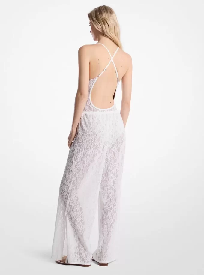 Floral Lace Stretch Nylon Drawstring Pants Floral Lace Stretch Nylon Drawstring Pants