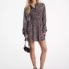 Floral Print Georgette Smocked Shirtdress
