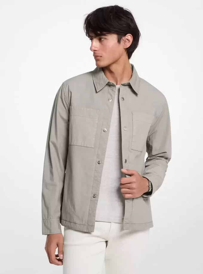 Garment-Dyed Stretch Cotton Poplin Shirt Jacket