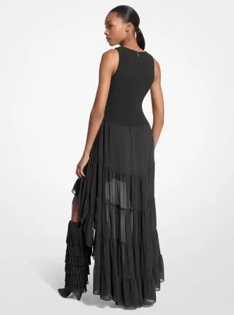 Georgette Smocked High-Low Dress