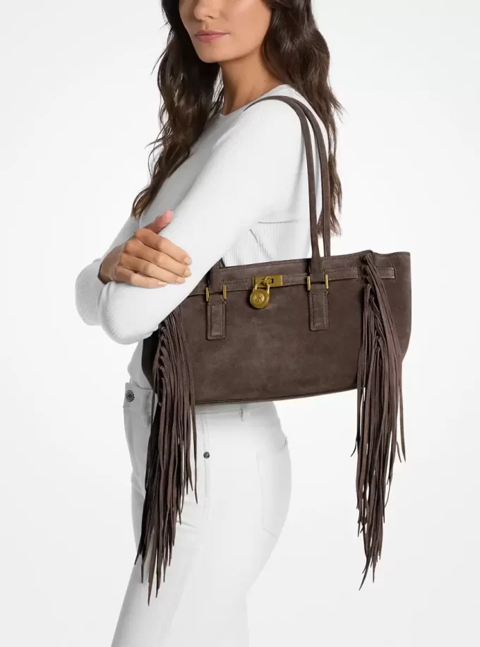 Hamilton Moderne Small Fringed Suede Satchel