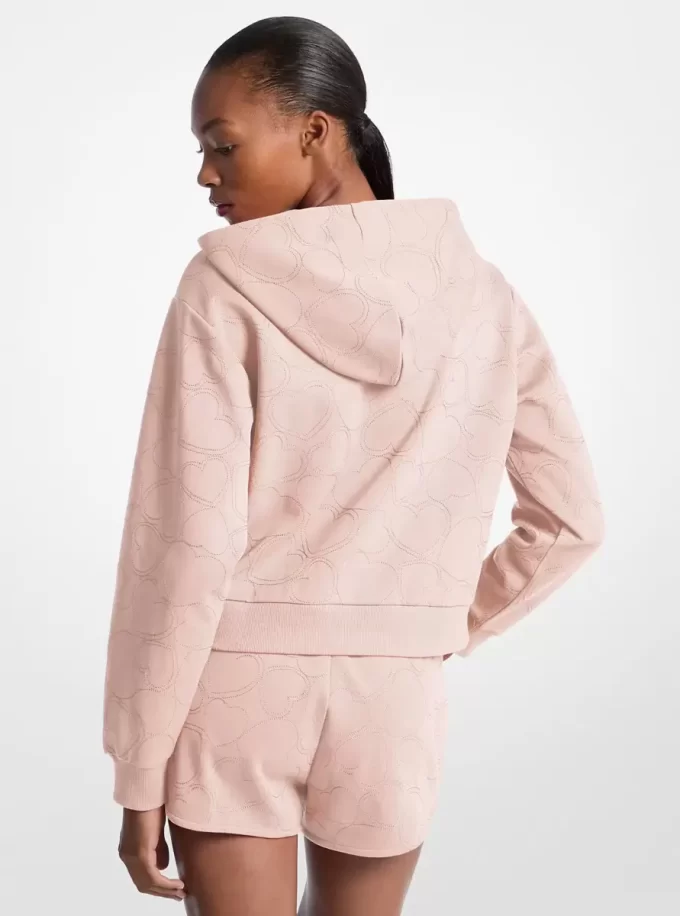 Heart Embroidered Cotton Blend Hoodie