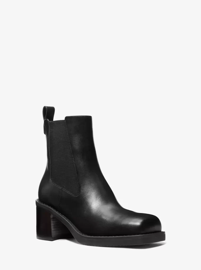 Houston Leather Block Heel Ankle Boot