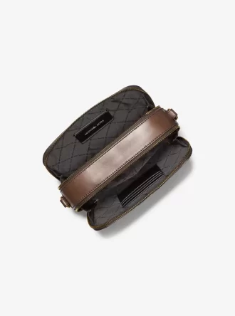 Hudson Logo Embossed Burnished Leather Crossbody Bag