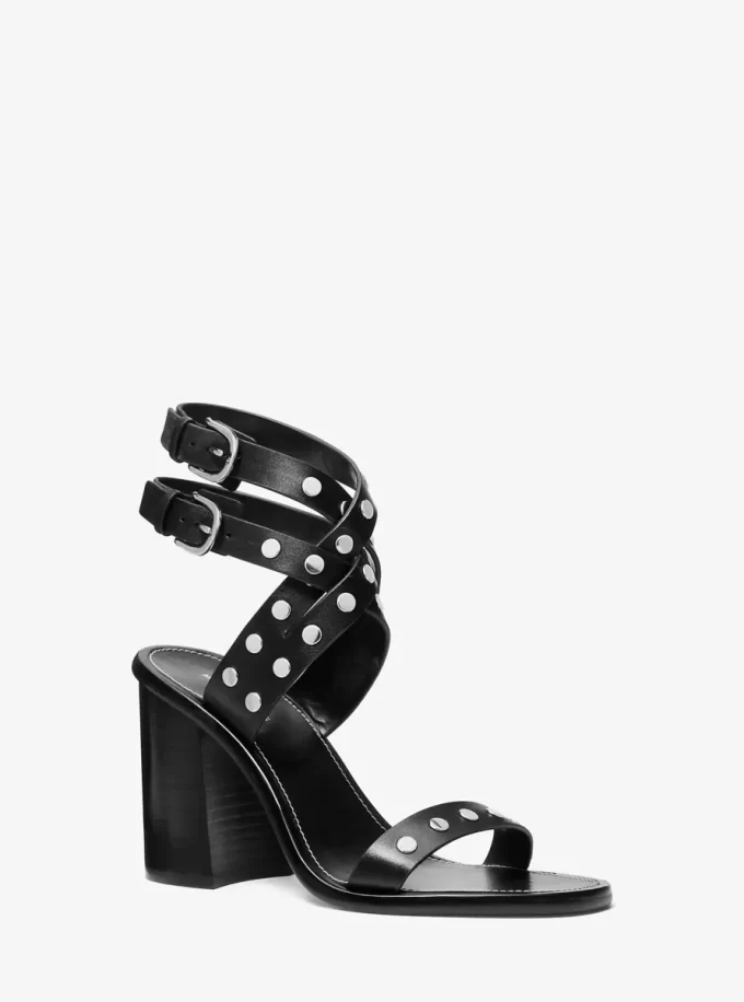 Irene Studded Leather Block Heel Sandal Irene Studded Leather Block Heel Sandal