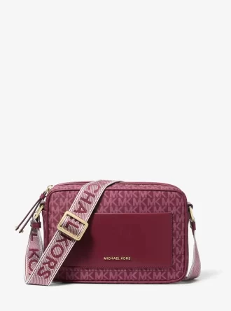 Jet Set Large Signature Logo Print Woven Crossbody Bag