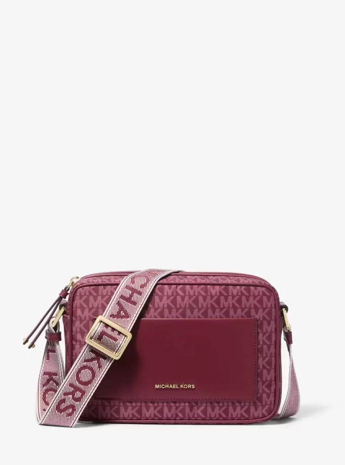 Jet Set Large Signature Logo Print Woven Crossbody Bag