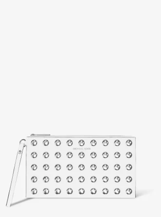 Jet Set Large Studded Pebbled Leather Wristlet