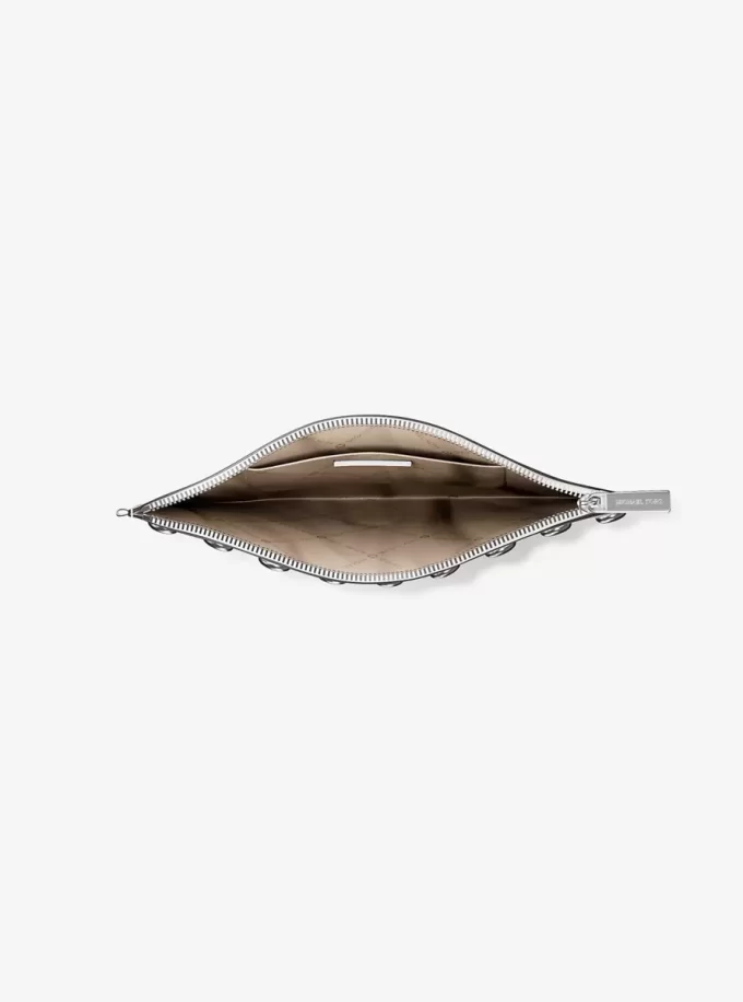 Jet Set Large Studded Pebbled Leather Wristlet