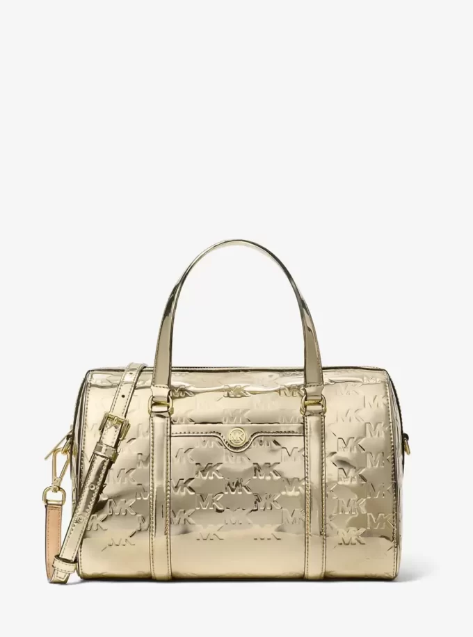 Jet Set Medium Metallic Logo Debossed Satchel