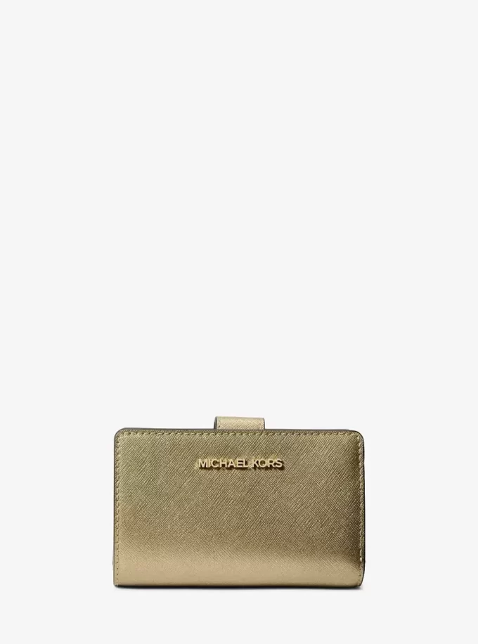 Jet Set Medium Metallic Saffiano Leather Bi-Fold Wallet