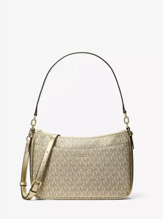 Jet Set Medium Metallic Signature Logo Convertible Crossbody Bag