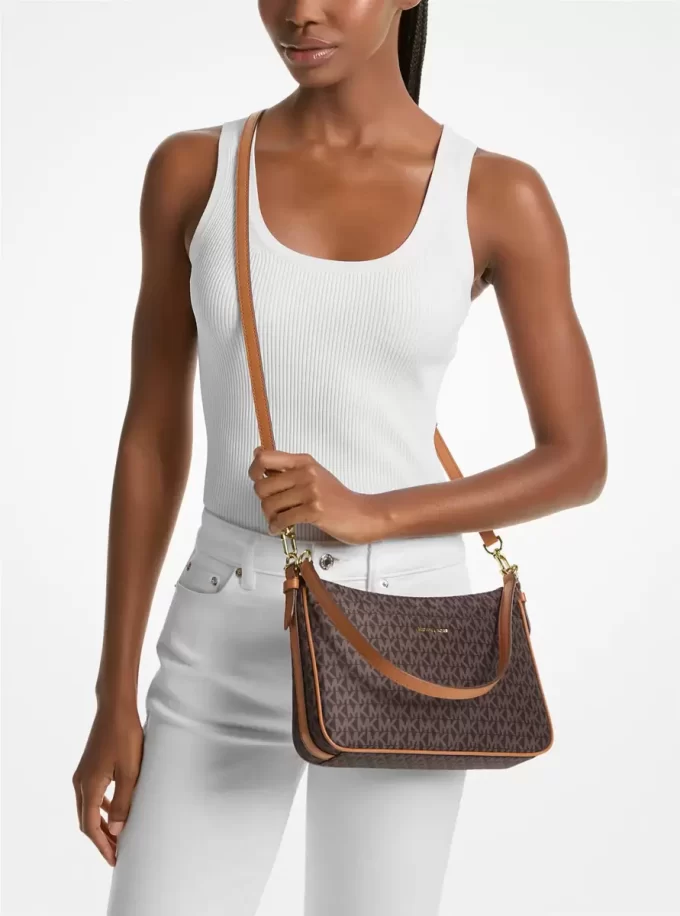 Jet Set Medium Signature Logo Print Woven Convertible Pochette