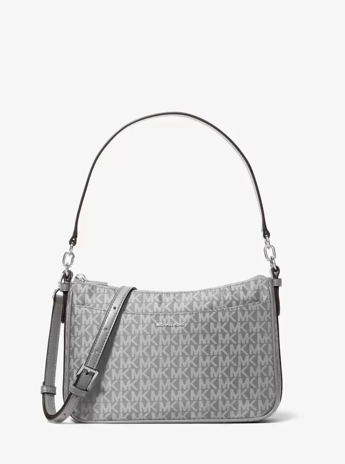 Jet Set Medium Signature Logo Print Woven Pochette Crossbody Bag
