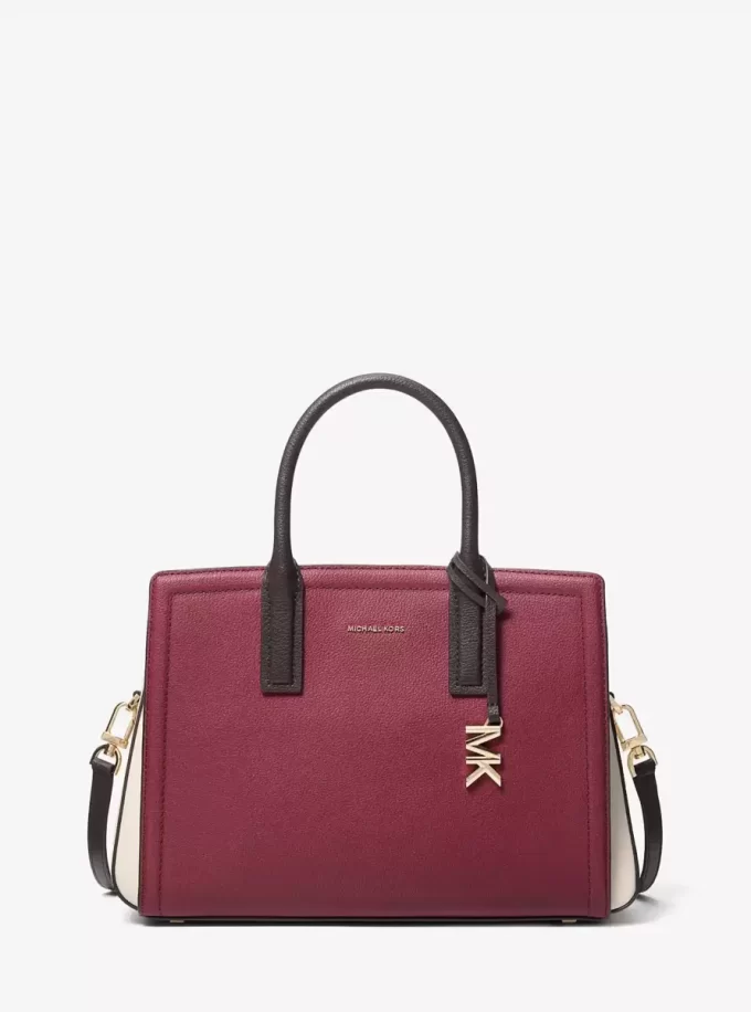 Laila Medium Color-Block Pebbled Leather Satchel