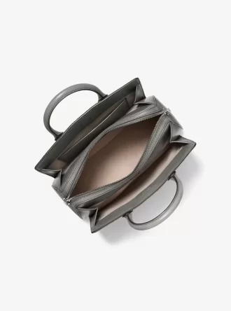 Laila Medium Logo Embossed Burnished Leather Satchel