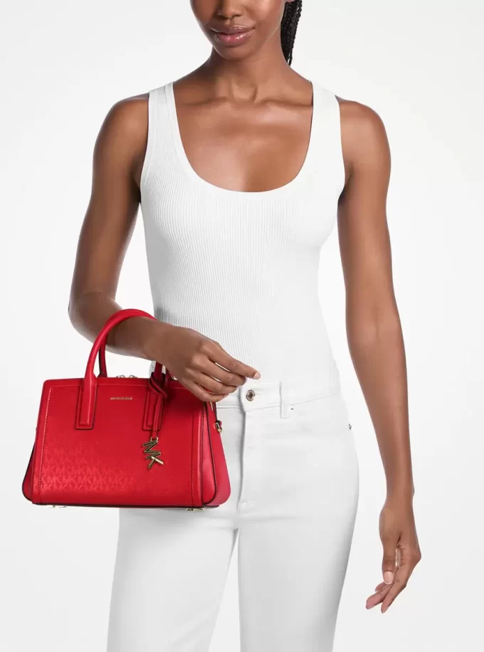 Laila Small Metallic Signature Logo Satchel