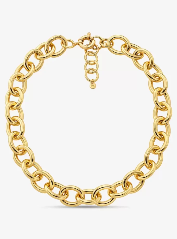 Large Precious Metal-Plated Brass Chain Link Necklace Large Precious Metal-Plated Brass Chain Link Necklace