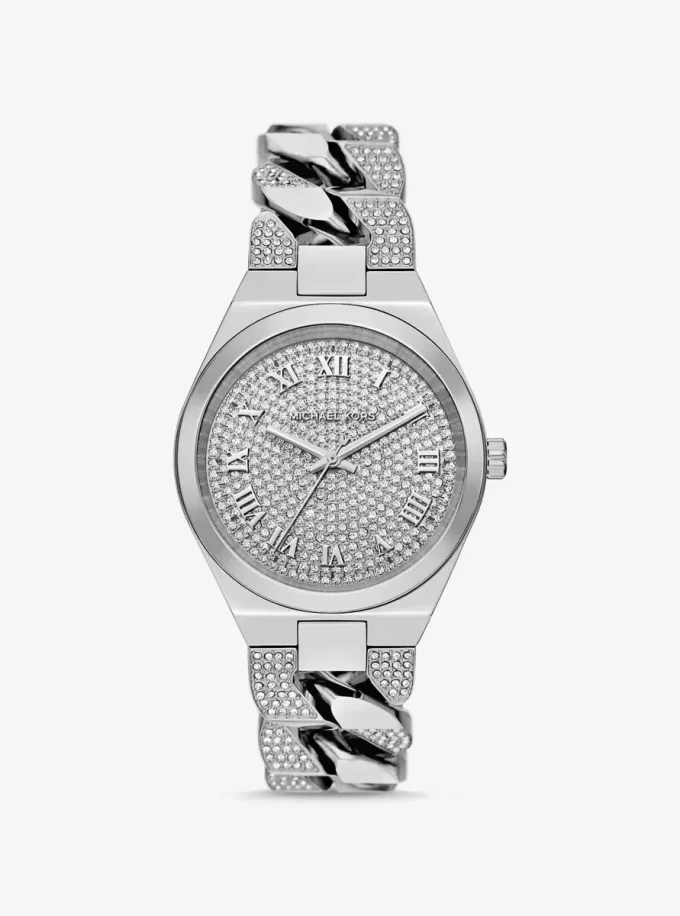 Lennox Pavé Silver-Tone Curb-Link Watch Lennox Pavé Silver-Tone Curb-Link Watch