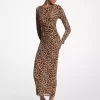 Leopard Print Nylon Mesh Midi Dress